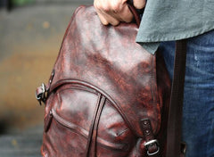 Coffee Leather Mens Backpack Travel Backpack Laptop Backpacks for men
