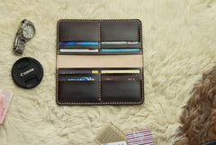 Vintage Leather Coffee Bifold Mens Long Wallets Leather Long Wallets for Men
