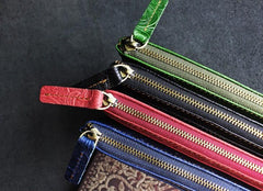 Handmade Leather Mens Cool Zipper Phone Travel Long Wallet Holder Slim Clutch Wallets for Men