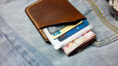 Mens Brown Leather Slim Front Pocket Wallets Leather Cards Wallet for Men