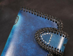 Handmade Leather Skull Punk Mens Chain Tooled Biker Wallet Cool Leather Wallet Long Wallets for Men