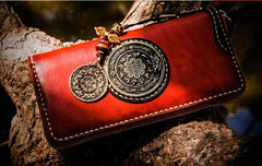 Handmade Leather Tibetan Mens Biker Chain Wallet Cool Long Chain Wallets for Men