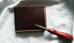 Leather Mens Slim Coffee Front Pocket Bifold Small Wallets Card Wallet for Men