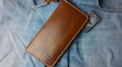 Vintage Tan Leather Bifold Mens Long Wallet Leather Long Wallets for Men