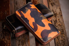 Handmade Leather Men Camouflage Cool Leather Wallet Long Phone Clutch Wallets for Men