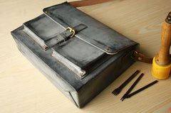 Handmade Vintage Leather Mens Cool Messenger Bags Gray Shoulder Bag for Men