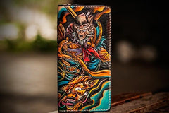 Handmade Leather Men Tooled Monkey King Cool Leather Wallet Long Phone Clutch Wallets for Men