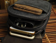Vintage Black Leather Mens Belt Pouch Cell Phone Holster BELT BAG For Men