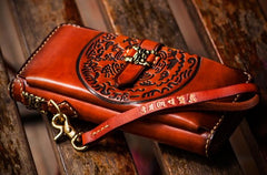 Handmade Leather Mens Tibetan Chain Biker Wallet Cool Leather Wallets Long Clutch Wallets for Men