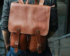 Leather Brown Mens Backpack Cool Travel Backpacks Laptop Backpack for men