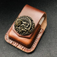 Brown Handmade Leather Mens Texas Star Zippo Lighter Holders Lighter Case For Men