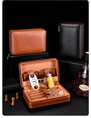 Leather Cigar Box, Travel Leather Cigar Case, Leather Cigar Humidor, Cigar Cutter and Humidifier