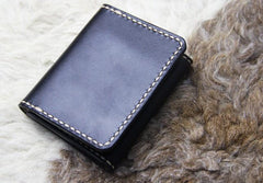 Black Leather Mens Slim Front Pocket Bifold Small Wallets Card Wallet for Men