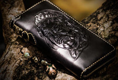Handmade Leather Acalanatha Mens Chain Biker Wallet Cool Leather Wallet Long Clutch Wallets for Men