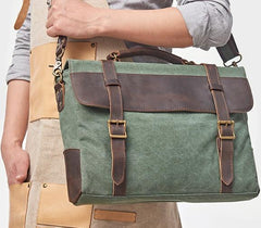 Mens Canvas Leather Cool Side Bag Messenger Bag Canvas Handbag for Men