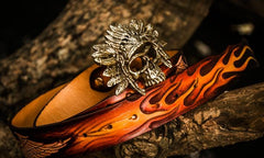 Handmade Leather Tooled Skull Mens Belt Cool Leather Men Belts for Men