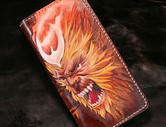 Handmade Leather Men Tooled Monkey King Cool Leather Wallet Long Phone Wallets for Men