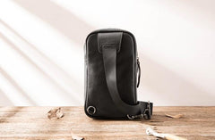 Black Leather Mens Sling Bag Sling Shoulder Bag Chest Bag for men