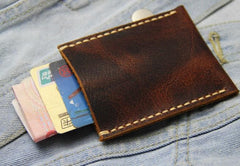Leather Mens Slim Front Pocket Wallets Coffee Leather Cards Wallet for Men