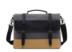 Mens Canvas Leather Briefcase Handbag Work Bag Business Bag for Men