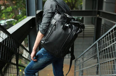 Black Leather Mens Backpacks Travel Backpacks Laptop Backpack for men