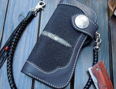 Handmade Leather Long Biker Wallet Mens Cool Chain Wallet Trucker Wallet with Chain