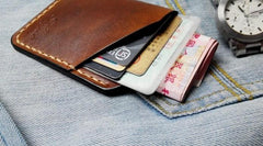 Mens Brown Leather Slim Front Pocket Wallets Leather Cards Wallet for Men