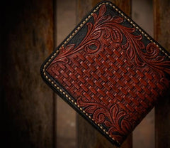Handmade Leather Eagle Tooled Mens Small Wallet Cool Leather Wallet billfold Wallet for Men