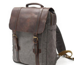 Cool Canvas Leather Mens Laptop Backpack Canvas Travel Backpack Canvas School Backpack for Men