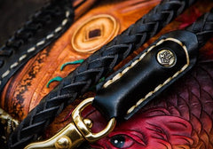 Handmade Leather Tooled Carp Mens Chain Biker Wallets Cool Leather Wallets Long Phone Wallets for Men