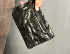 Genuine Leather Mens Clutch Cool Slim Wallet Zipper Clutch Wristlet Wallet for Men