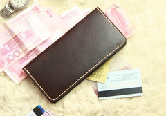 Vintage Leather Coffee Bifold Mens Long Wallets Leather Long Wallets for Men