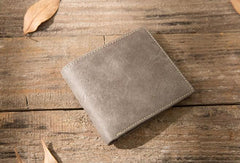 Cool Leather Mens Gray Small Wallet Bifold Vintage Slim billfold Wallet for Men