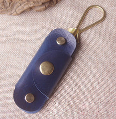 Blue Handmade Mens Leather Keyholders With Hook Cool KeyChains Key Holders KeyRing for Men