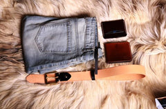 Handmade Beige Leather Mens Belt Leather Belt for Men