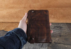 Handmade Leather Mens Cool Long Leather Wallet Bifold Clutch Wallet for Men