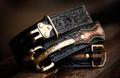 Handmade Leather Cool Tooled Black Mens Belt Cool Leather Men Belt for Men