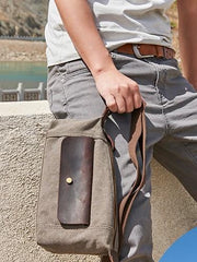 Cool Canvas Leather Mens Sling Bag Chest Bag One Shoulder Pack for men