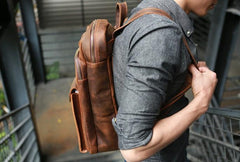 Cool Brown Leather Mens Backpack Travel Backpacks Laptop Backpack for men