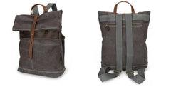 Cool Waxed Canvas Gray Leather Mens Backpack Canvas Travel Backpack Canvas School Backpack for Men