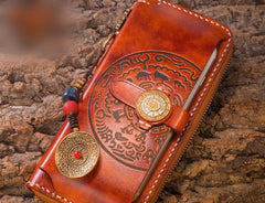 Handmade Leather Mens Chain Biker Wallet Cool Leather Wallet Long Phone Wallets for Men