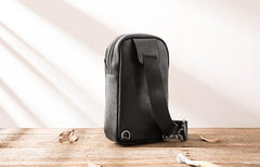 Black Leather Mens Sling Bag Sling Shoulder Bag Chest Bag for men