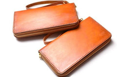 Handmade Leather Wristlet Wallet Mens Long Wallet Cool Long Clutch Wallet for Men