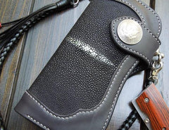 Handmade Leather Long Biker Wallet Mens Cool Chain Wallet Trucker Wallet with Chain