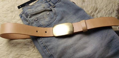 Beige Handmade Leather Mens Belt Leather Belt for Men