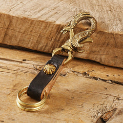 Handmade Phoenix Leather Brass Keyrings Moto KeyChain Brown Leather Keyring Moto Cross Key Holders Key Chain for Men