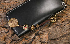 Handmade Leather Mens Chain Biker Wallet Cool Leather Wallet Long Phone Wallets for Men