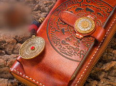 Handmade Leather Mens Chain Biker Wallet Cool Leather Wallet Long Phone Wallets for Men