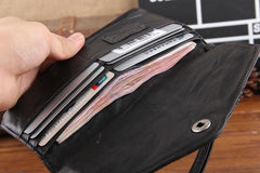 Genuine Leather Mens Cool Biker Chain Wallet Long Leather Wallet Slim Clutch Wristlet Wallet for Men