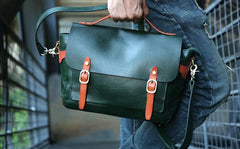 Green Leather Mens Briefcase Messenger Bag Handbag Shoulder Bag for men